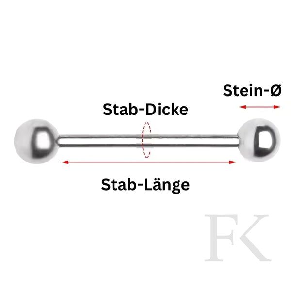 Zungenpiercing-Set aus Titan mit vier Farben – Silber, Lila, Topas und Saphir-Blau – auf weißem Hintergrund, hochwertig & vielseitig kombinierbar.