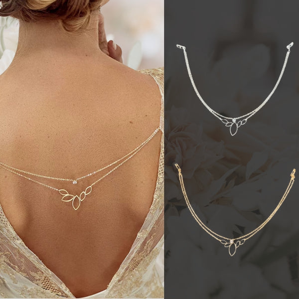 Rückenkette Brautschmuck für Brautkleid mit tiefem Rückenausschnitt, Hochzeitskette in Gold oder Silber mit Sicherheitsverschluss.