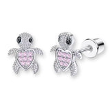 Schildkröten Kinderohrstecker 925er Sterlingsilber rosa Kristalle mit Sicherheitsverschluss Kinderohrringe.