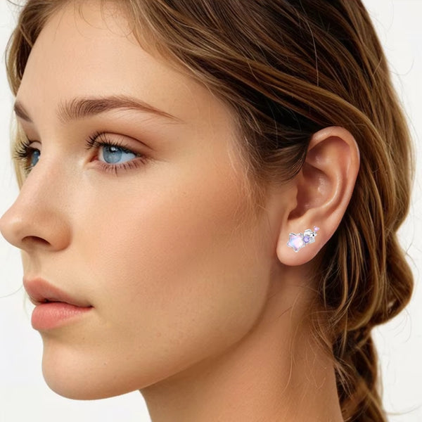 Kinderohrstecker Sternschnuppe 925er Sterlingsilber mit rosa und lila Zirkonia, Kinderohrringe Mädchen Schmuck.