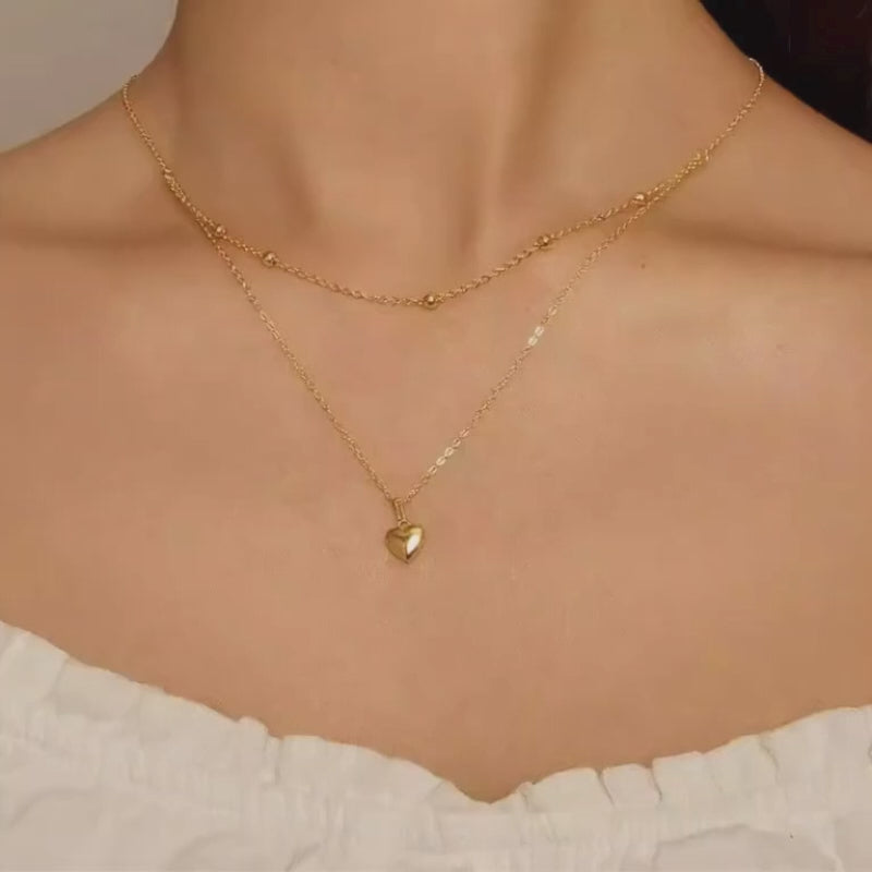 Layering Halskette 925 Sterlingsilber mit Herz Anhänger und Kugelkette, verstellbar in Gold oder Silber, Geschenk für Frau.