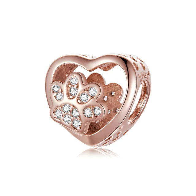 Charm Anhänger Herz & Pfote Roségold - FALKENKOENIG SCHMUCK & Piercing Online Shop