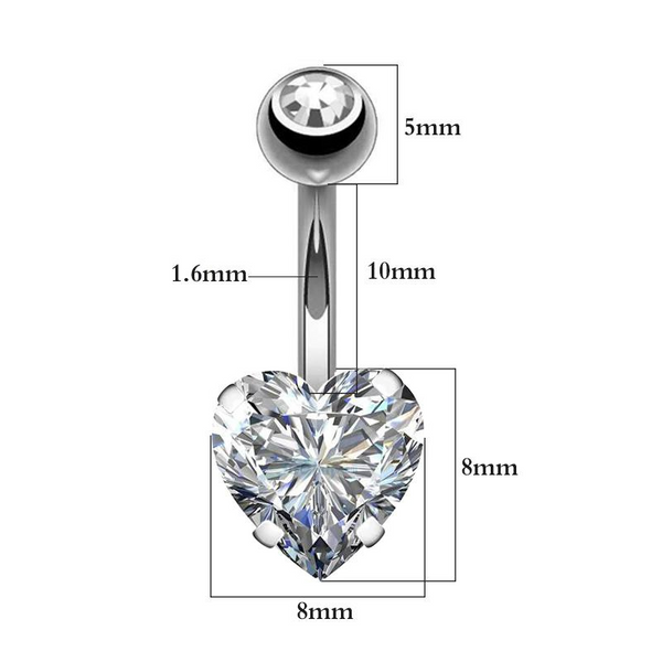 Bauchnabelpiercing Herz in Silber mit Zirkonia Kristallen - FALKENKOENIG SCHMUCK & Piercing Online Shop
