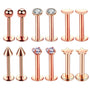 Roségold Piercing-Set aus Chirurgenstahl 316L mit Zirkonia für Helix, Tragus und Labret - FALKENKOENIG SCHMUCK
