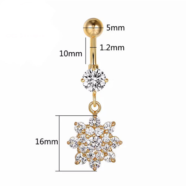 Bauchnabelpiercing Blume Gold Kristallen - FALKENKOENIG SCHMUCK & Piercing Online Shop