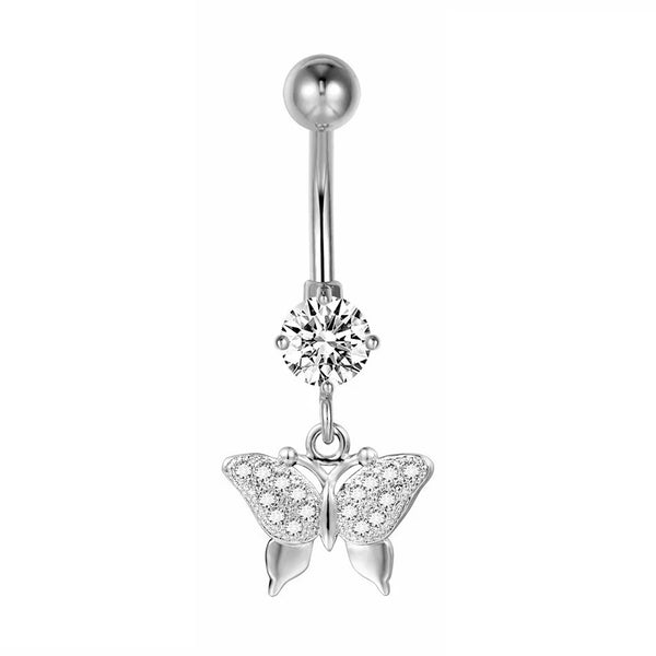 Bauchnabelpiercing Schmetterling Titan G23 Silber Kristallen Zirkonia - FALKENKOENIG SCHMUCK & Piercing Online Shop